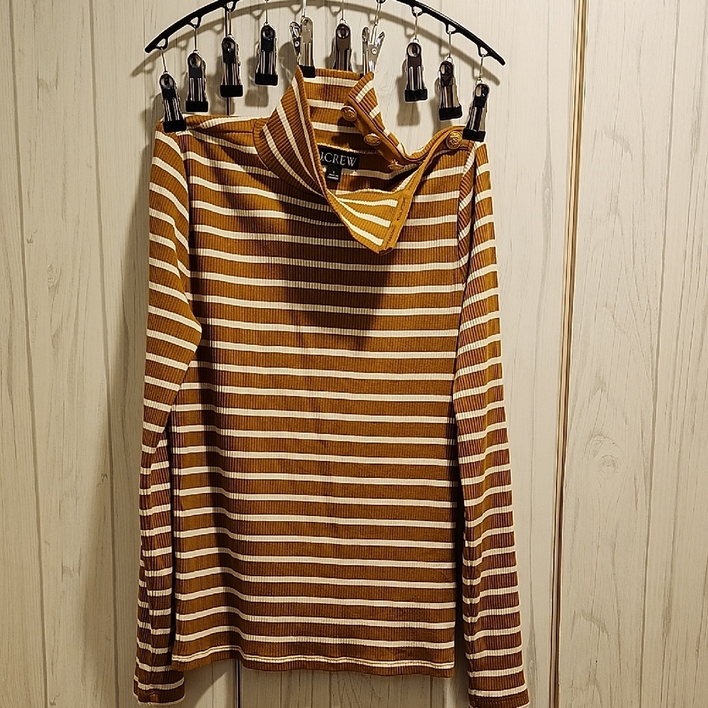 J. Crew Women's Cowl Neck Sweater - Tan and White Stripes